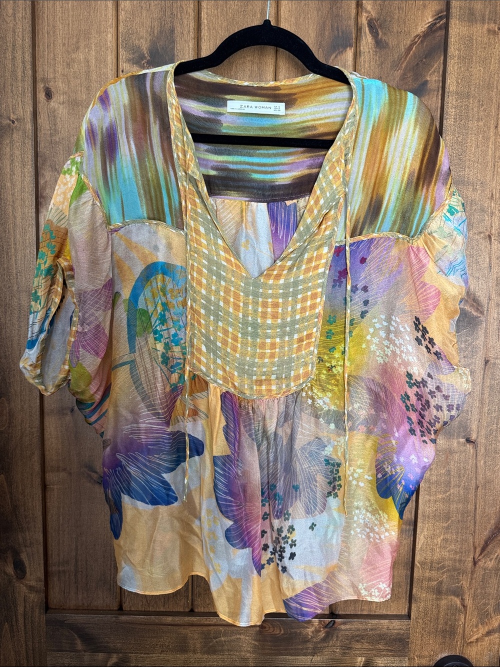 Zara Multicolor Floral & Stripe V-Neck Tunic - Yellow Base